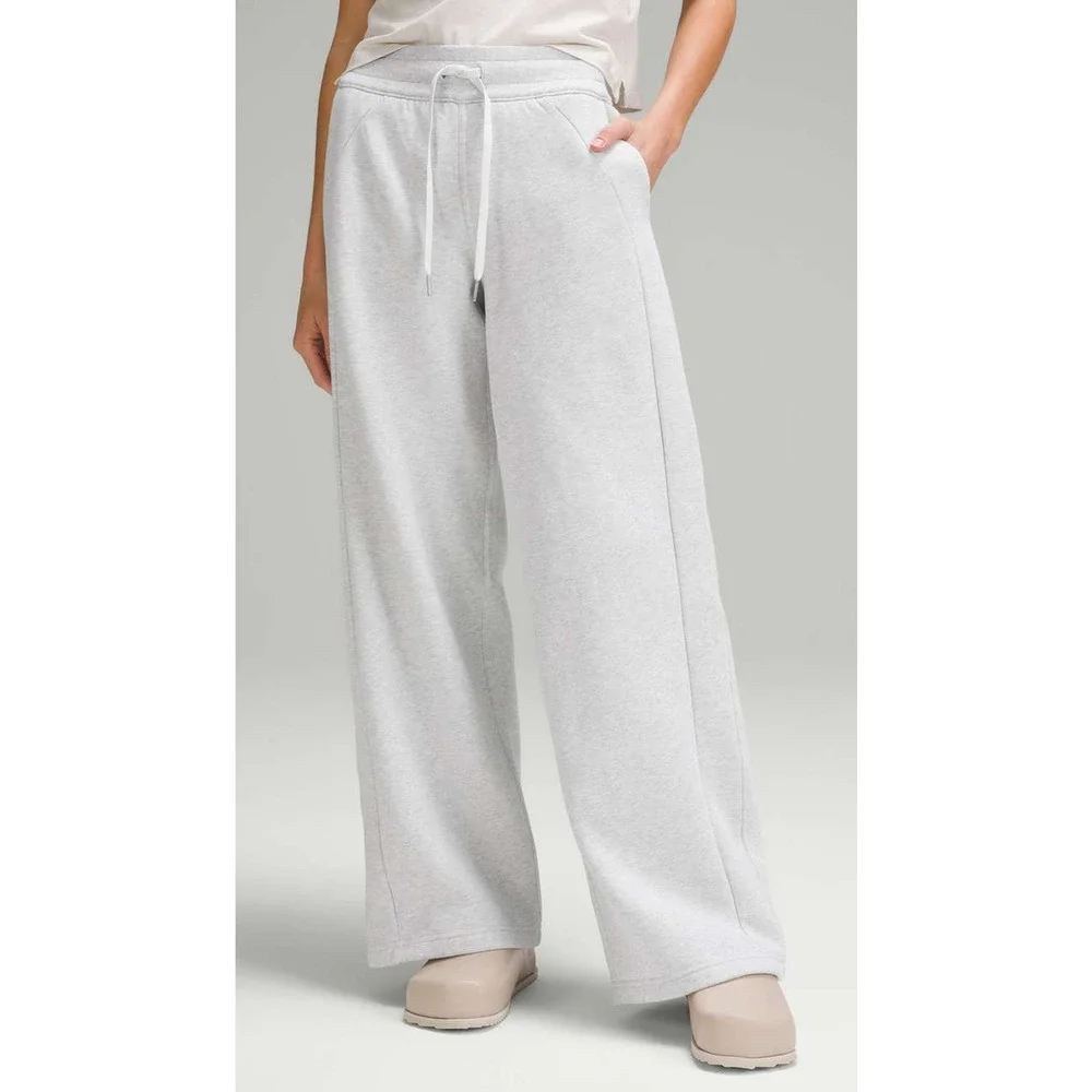 Lululemon Scuba Mid-Rise Wide-Leg Pant Full Length Heathered Light Gray Size 14 - Picture 3 of 14